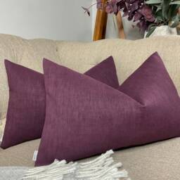 "Cotton Blend Cushion Cover, Purple Plain Pillow Sofa Throw Pillow, Scatter Lumbar Size 12"" X 20" - thumbnail 4