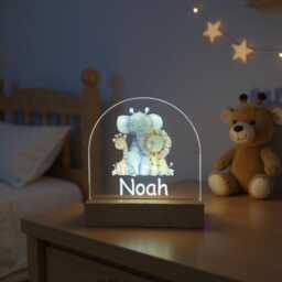 Customized Safari Animal Led Night Light For Kids Bedrooms & Nursery Rooms - 3 Changeable Colors With Dimmer - thumbnail 1