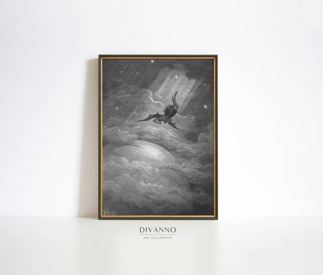 Paradise Lost Gustave Dor?? Poster, Stars Fall Wall Art, Victorian Decor, Gothic Monochrome Canvas, Digital, Fantasy Dark Academia Print Gift - image 1