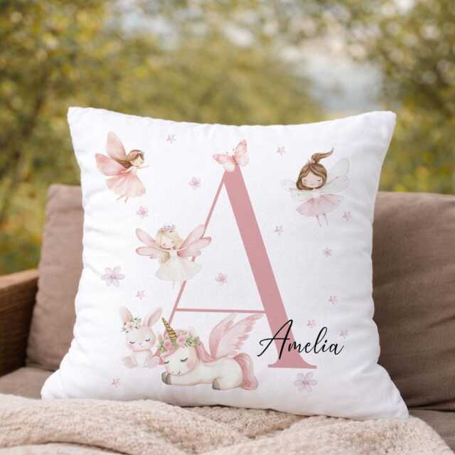 Personalised Fairy Unicorn Cushion, Girls Bedroom Decor, Magical Nursery Pillow - image 1