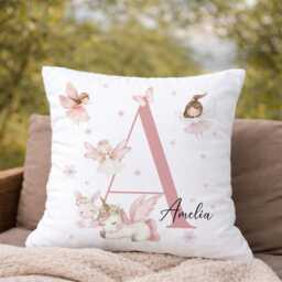 Personalised Fairy Unicorn Cushion, Girls Bedroom Decor, Magical Nursery Pillow - thumbnail 1