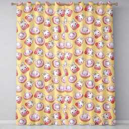 Cute Bunny Donut Dessert Kawaii Yellow Background Seamless Pattern Readymade Eyelet Ring Top Thermal 100% Blackout Curtains - thumbnail 2