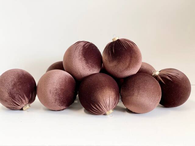 12 Brown Velvet Christmas Balls Holiday Tree Ornaments - image 1