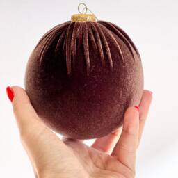 12 Brown Velvet Christmas Balls Holiday Tree Ornaments - thumbnail 2