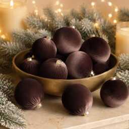12 Brown Velvet Christmas Balls Holiday Tree Ornaments