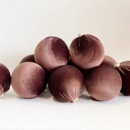 12 Brown Velvet Christmas Balls Holiday Tree Ornaments - thumbnail 3