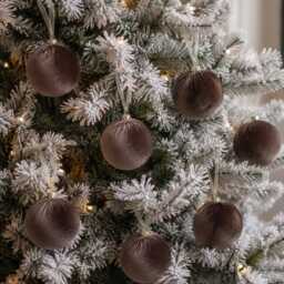12 Brown Velvet Christmas Balls Holiday Tree Ornaments - thumbnail 4