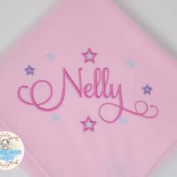 Embroidered Soft Fleece Baby Blanket With Name & Stars Beautiful Script Font New Baby Gift Fleece Personalised Blue Pink White Christening - thumbnail 2