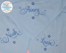 Embroidered Soft Fleece Baby Blanket With Name & Stars Beautiful Script Font New Baby Gift Fleece Personalised Blue Pink White Christening - thumbnail 1