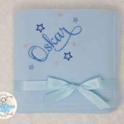 Embroidered Soft Fleece Baby Blanket With Name & Stars Beautiful Script Font New Baby Gift Fleece Personalised Blue Pink White Christening - thumbnail 3