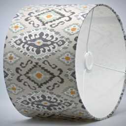 Grey Orange Ikat Lampshade, Table Floor Lamp/Ceiling Pendant Small Medium Large 15cm 20cm 25cm 30cm 35cm 40cm Fabric Drum Light Shade - thumbnail 3