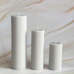 Pebble Grey Coloured Tall Ribbed Scented Pillar Candles - Handmade Home Decor - thumbnail 3