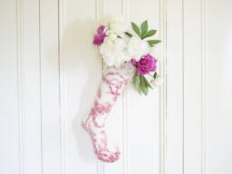 Handmade Toile Christmas Stocking - Red French Decor, Curly Toe - thumbnail 1