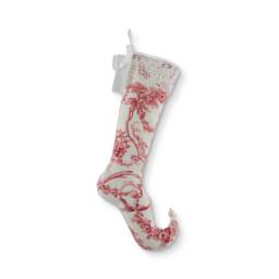 Handmade Toile Christmas Stocking - Red French Decor, Curly Toe - thumbnail 2