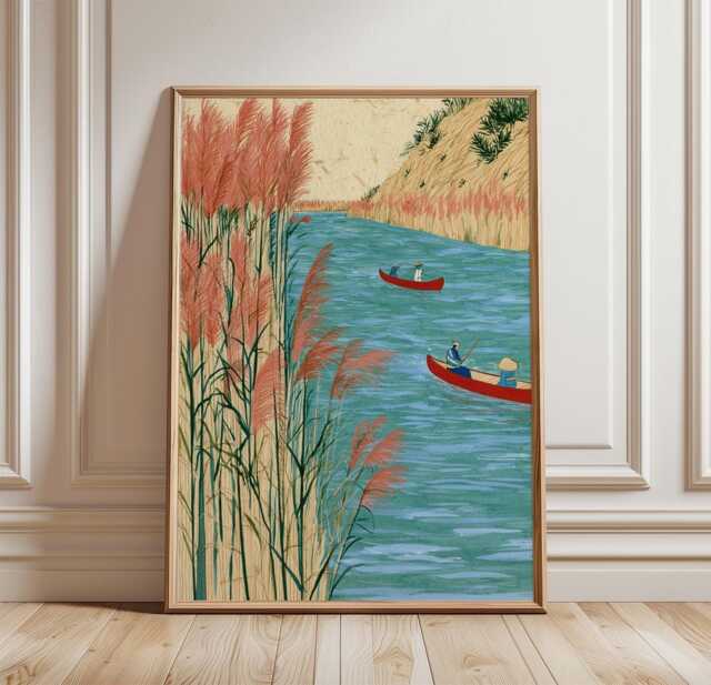 Canoe River Poster, Reed Marsh Landscape Print, Nature Wall Art - image 1