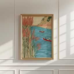 Canoe River Poster, Reed Marsh Landscape Print, Nature Wall Art - thumbnail 3