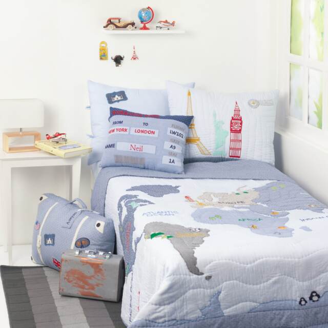 World Map Kids Bedding Set - Personalized Explorer Quilt & Pillow Sham - image 1