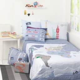 World Map Kids Bedding Set - Personalized Explorer Quilt & Pillow Sham - thumbnail 1