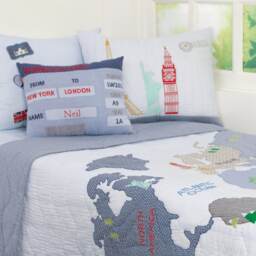 World Map Kids Bedding Set - Personalized Explorer Quilt & Pillow Sham - thumbnail 2