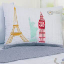 World Map Kids Bedding Set - Personalized Explorer Quilt & Pillow Sham - thumbnail 3