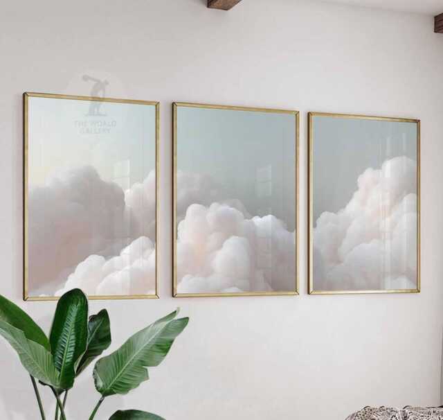 Set Of 3 Cloud Wall Art Prints, Pastel Sky Posters, Minimalist Nature Decor For Bedroom Or Living Room - image 1