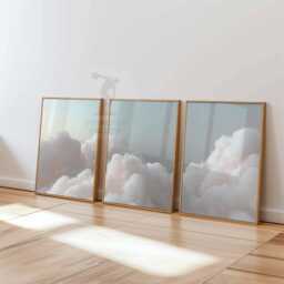 Set Of 3 Cloud Wall Art Prints, Pastel Sky Posters, Minimalist Nature Decor For Bedroom Or Living Room - thumbnail 3