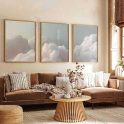Set Of 3 Cloud Wall Art Prints, Pastel Sky Posters, Minimalist Nature Decor For Bedroom Or Living Room - thumbnail 2