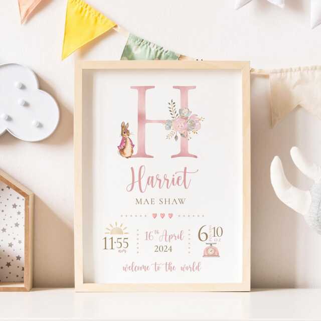 New Baby Personalised Print Birth Details Keepsake Gift, Newborn Pink Nursery Decor - image 1