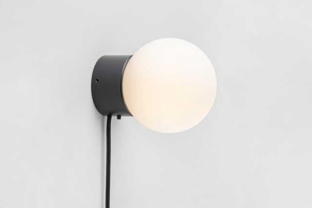 Zoe Wall Sconce Black Plug-In On/Off Switch White Sphere Milk Glass Globe Plafond Bedside Lamp - image 1