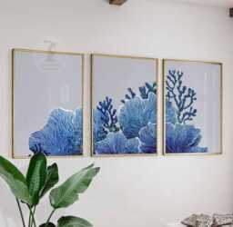 Set Of 3 Coral Reef Wall Art Prints, Blue Ocean Posters, Coastal Nautical Sea Life Home Decor - thumbnail 1