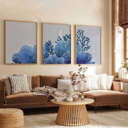 Set Of 3 Coral Reef Wall Art Prints, Blue Ocean Posters, Coastal Nautical Sea Life Home Decor - thumbnail 2