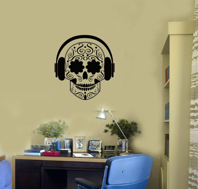 Skull Headphones Vinyl Wall Decal Music Teen Room Home Interior Stickers Mural - #2900Di - image 1