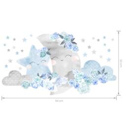 Wall Decor Moon Blue, Flower Wallpaper, Nursery Wall Art With Flowers, Stickers For Kids, Peony Decal - thumbnail 2