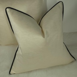 Bamboo Black Piped Vanilla/Cream Luxury Cushion Cover Bold Satin Fabric, Textured Ribbed Modern Sofa Bed Pillow Accent, Design No 14 - thumbnail 1