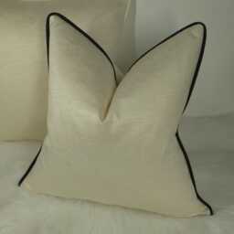 Bamboo Black Piped Vanilla/Cream Luxury Cushion Cover Bold Satin Fabric, Textured Ribbed Modern Sofa Bed Pillow Accent, Design No 14 - thumbnail 3