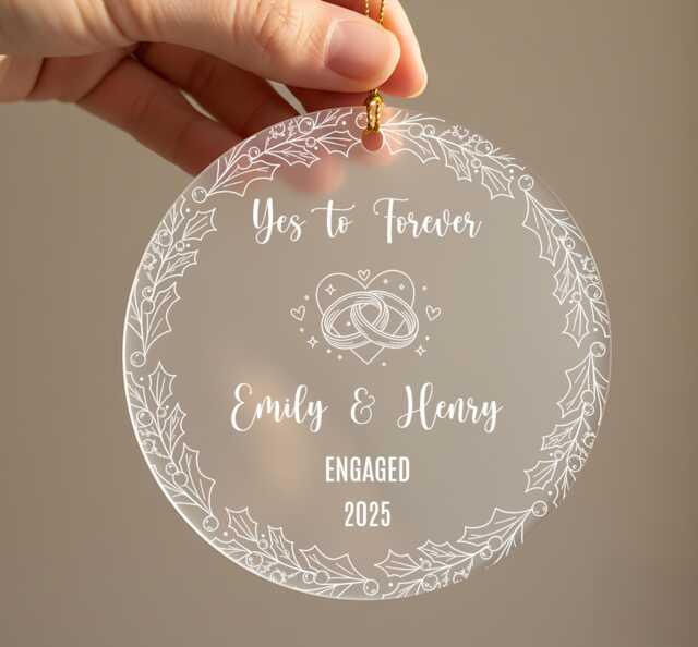 Engagement Christmas Ornament, Personalised Couple Names Bauble, Yes To Forever Engaged Gift 2025 - image 1