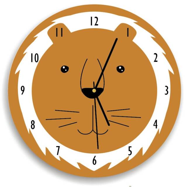 Lion Wall Clock - Kids Room Decor Nursery Art Children Bedroom Mustard - image 1