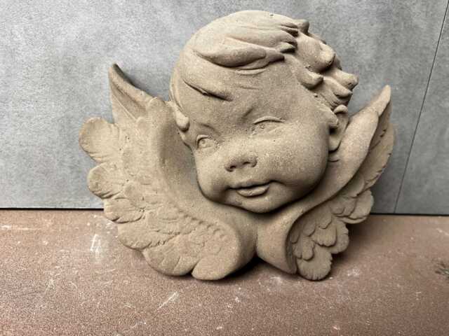 1 Angel Head Medium Sculpture For Hanging Made Of Artificial Sandstone in Antique Look X 22 - image 1