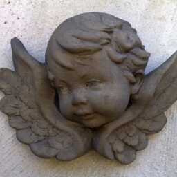 1 Angel Head Medium Sculpture For Hanging Made Of Artificial Sandstone in Antique Look X 22 - thumbnail 2