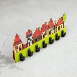 Colourful Street Keys Holder, Wooden Key Holder, Entryway Hanger, Hall Tidy, Rustic Decor, Wood Hook Display, Hook, Storage - thumbnail 2