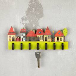 Colourful Street Keys Holder, Wooden Key Holder, Entryway Hanger, Hall Tidy, Rustic Decor, Wood Hook Display, Hook, Storage - thumbnail 1