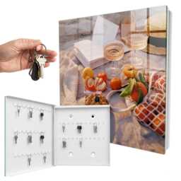 Summer Picnic Wall Mounted Key Cabinet, Orange Industrial Box, Photographic Food, For Lovers Of Nature & Relaxation - thumbnail 2