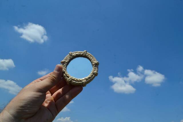 Small Round Hemp Mirror, Miniature Wall Furniture, Decorative Hippy Purse Small Mirrors, Hand Made Mirror - image 1