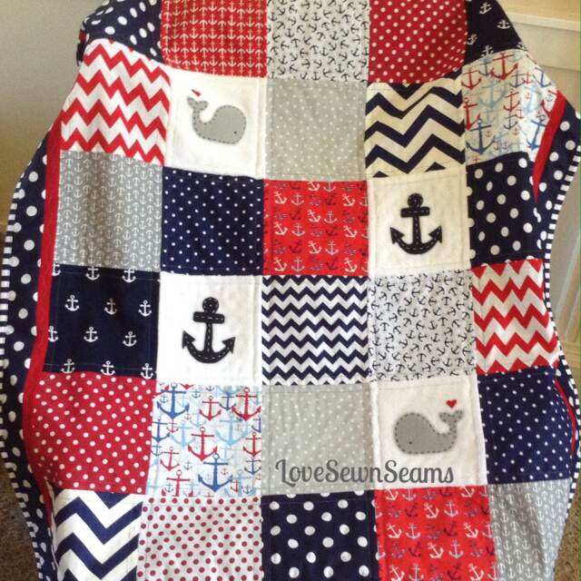 Navy/Gray/Red Nautical Nursery/Coastal Nursery/Nautical Pillow Sold Separately - image 1