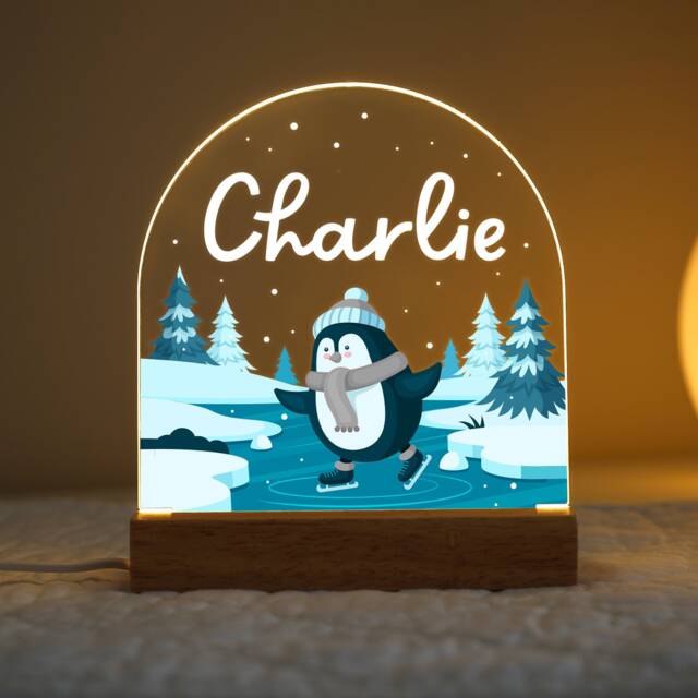 Personalised Led Penguin Lamp, Kids Night Light Gift, Birthday Gifts For Kids, Themed Light, Bedroom Nursery Table - image 1