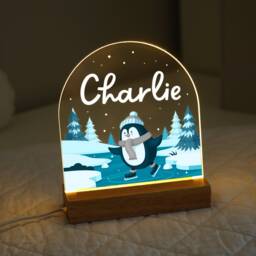 Personalised Led Penguin Lamp, Kids Night Light Gift, Birthday Gifts For Kids, Themed Light, Bedroom Nursery Table - thumbnail 2