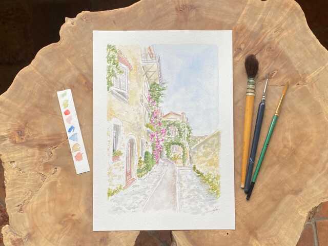 Saint-Paul-De-Vence Painting Hand Painted in Ink & Watercolor, Original Work Of Art Village France, Unique France - image 1