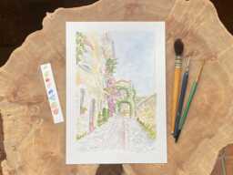 Saint-Paul-De-Vence Painting Hand Painted in Ink & Watercolor, Original Work Of Art Village France, Unique France - thumbnail 1