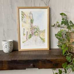 Saint-Paul-De-Vence Painting Hand Painted in Ink & Watercolor, Original Work Of Art Village France, Unique France - thumbnail 2