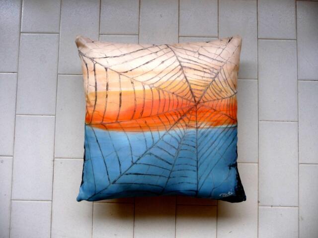 Hand Painted Pillow, Blue Orange Cushion Cover, Cover Pillows Silk, Painted Unique Gift, Spider - image 1